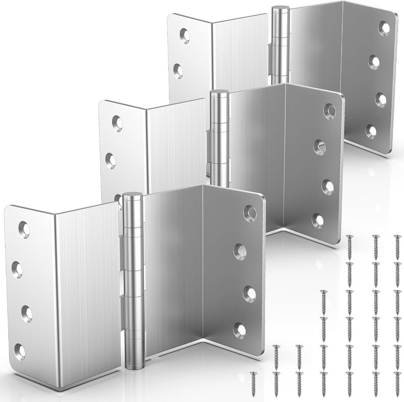 Kolet Offset Door Hinges, 4 Inches Ball Bearing Hinges, 1/4" Radius Corner Expandable Door Hinges, 2 Inches Widen Doorway, Smooth and Easy Installation, Brushed Nickel, 3 Packs - Image 1
